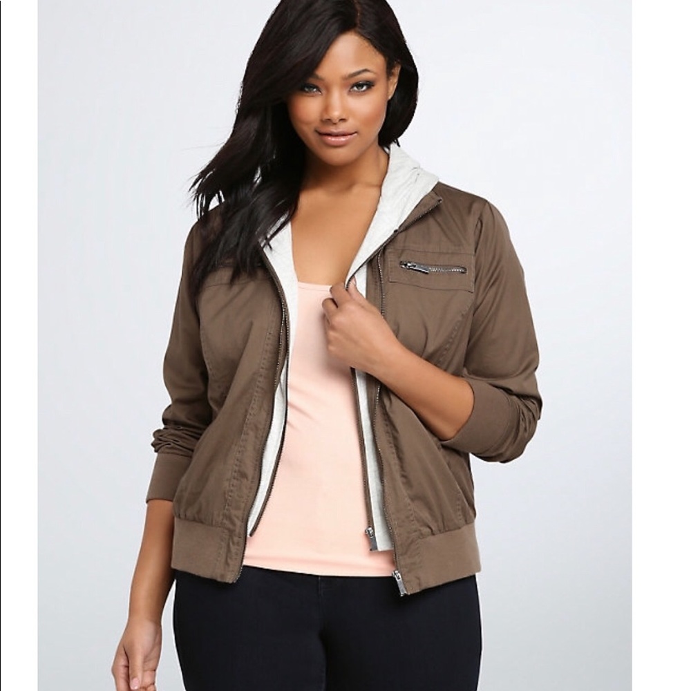 Torrid bomber jersey hood jacket